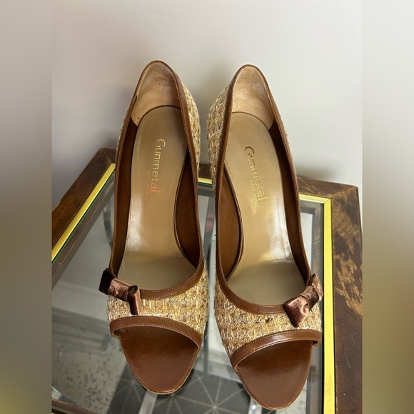 GUNMETAL Made in Italy  Brown and Tan Stiletto High Heels Fabric-Leather 41 - Picture 3 of 13